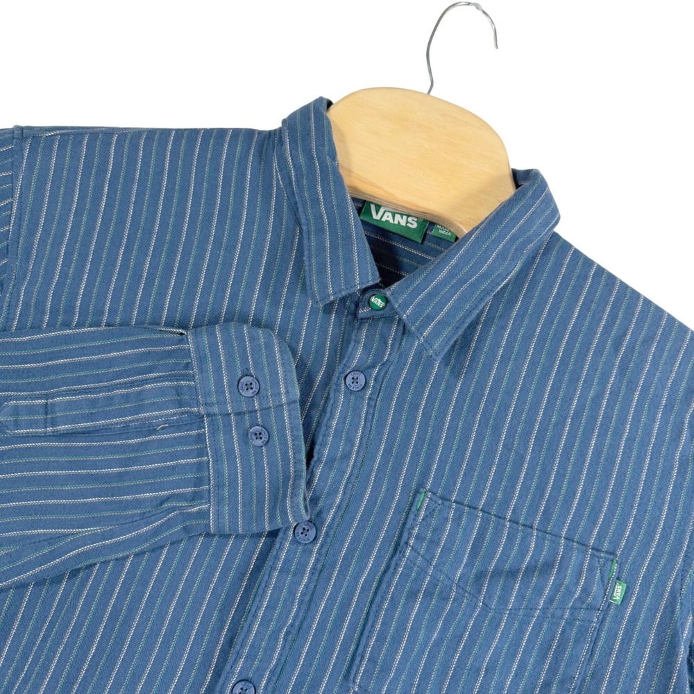 Vans Button Down Shirt Mens XL Blue Pinstripe Long Sleeve Cotton Skater